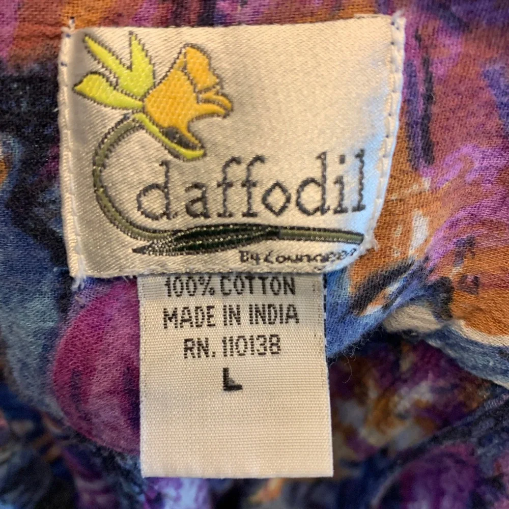 Daffodil Loungewear Dress Womens Large Dark Floral Crochet Cotton Crinkle Muumuu